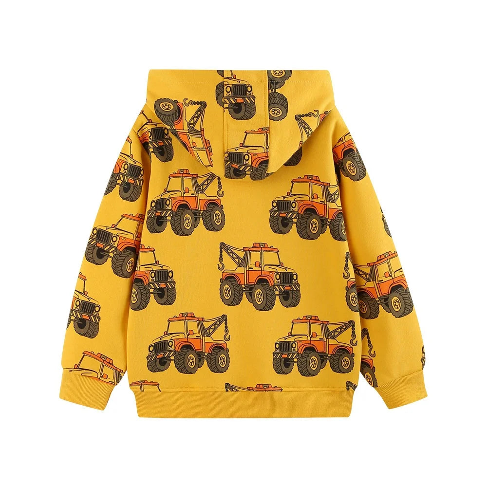Children's Hooded Jacket New Cars Printed Long Sleeve Zipper Winter Autumn Outwear for Boys Girls 2-7T Spring Coats