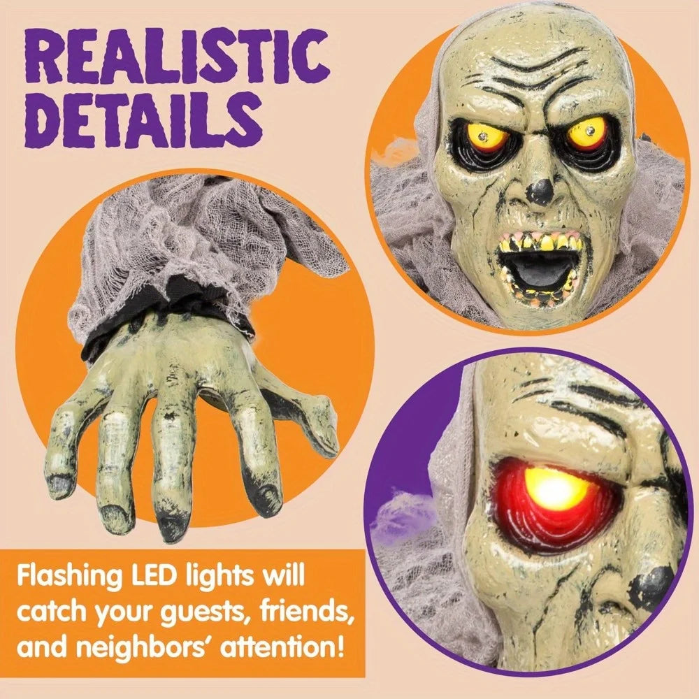 Groundbreaker Zombie with Sound and Flashing Eyes Halloween Decor for Halloween Yard Garden Outdoor Indoor Decorations, Photobooth Props