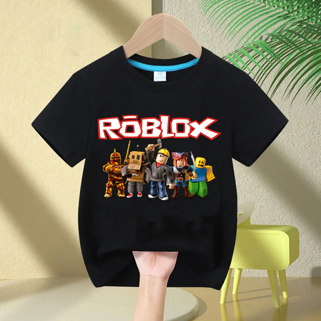 Roblox 2026 Kids' 100% Cotton T-Shirt – Boys' Short-Sleeve Crew Neck T-Shirt with Cartoon Print, Girl Casual and Comfortable Top