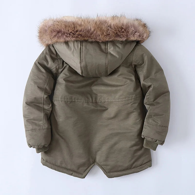 2025 Autumn Winter Children Boy Jacket Outerwear Coat Hooded Plus Velvet Thicken Warm Jacket For Girl 4-14 Year Kids Girl Parka