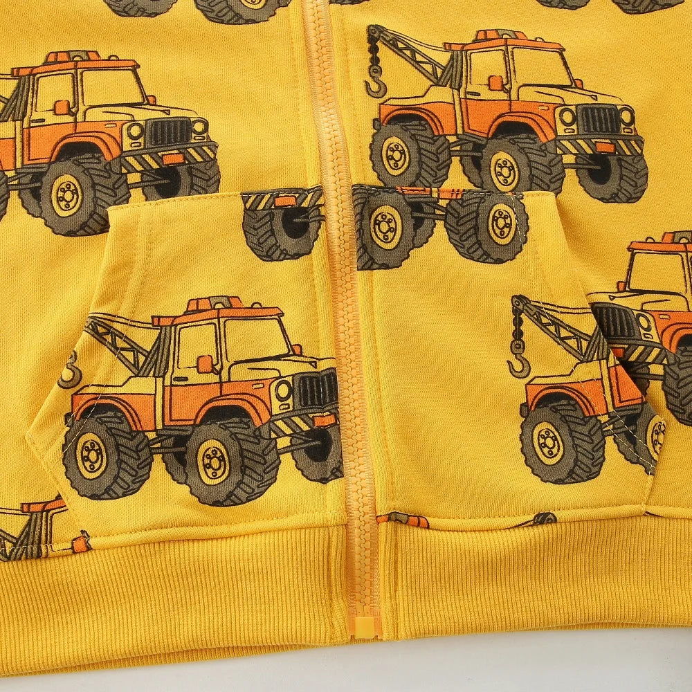Children's Hooded Jacket New Cars Printed Long Sleeve Zipper Winter Autumn Outwear for Boys Girls 2-7T Spring Coats
