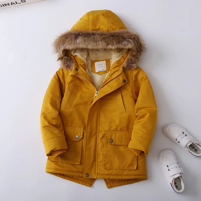 2025 Autumn Winter Children Boy Jacket Outerwear Coat Hooded Plus Velvet Thicken Warm Jacket For Girl 4-14 Year Kids Girl Parka