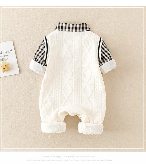 Baby Boys Faux Vest & Shirt 2-Piece Style Bodysuit  Romper Crawling Suit for Newborn Infant Cute Chic Gentleman Outfit