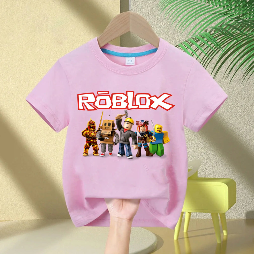 Roblox 2026 Kids' 100% Cotton T-Shirt – Boys' Short-Sleeve Crew Neck T-Shirt with Cartoon Print, Girl Casual and Comfortable Top