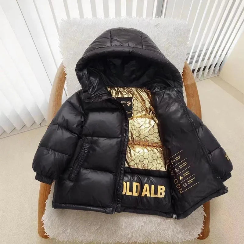 Children's Jacket Winter Down Jacket Jacket Black Gold Down Jacket Boys Girls Middle and Large Children Thickened Short Jacket
