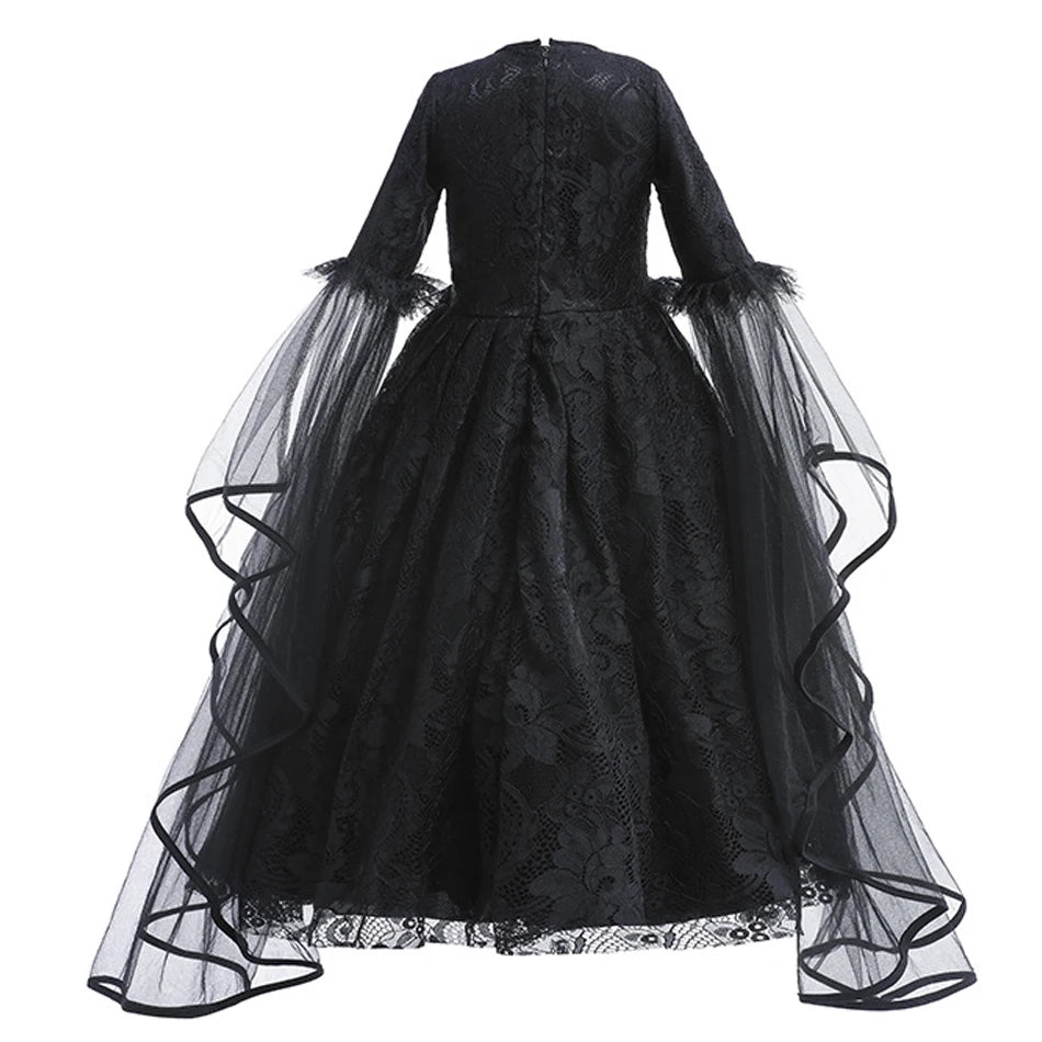 Maleficent Costume Girl Girls Halloween Costume Cosplay Evil Queen Black Mesh Children Carnival Party Wand Demonic Witch Dress