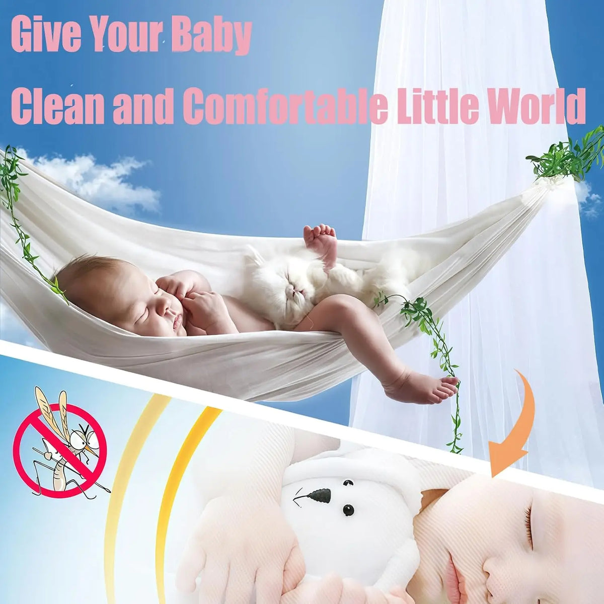 New Bed Canopy, Adjustable Height Baby Bed Canopy with Encrypted Mesh Breathable Skin-Friendly Curtains for Baby Toddler Bedroom