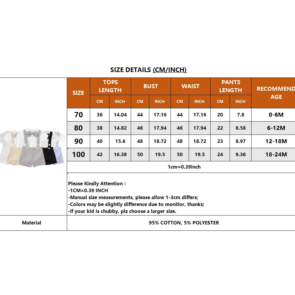Mini Gentleman Outfit Newborn Baby Boy Formal Costumes Short Sleeve Shirt With Bow + Romper Short Pants Summer Fashion 2 Pcs Set