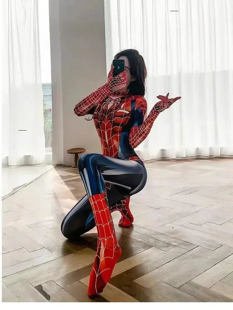 Halloween Superhero Cosplay Costume Spider-Woman Black Cat 3D Printed Tight Jumpsuit Bodysuit Adult Party Outfit Xmas Gift