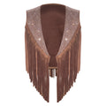 Girls Western Cowgirl Vest Tassels Shiny Rhinestones Open Front Waistcoat Tops Halloween Carnival Theme Party Cowboy Costume