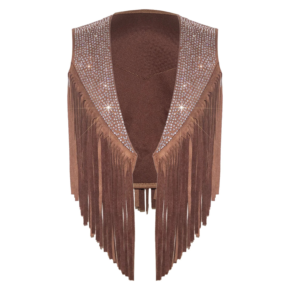 Girls Western Cowgirl Vest Tassels Shiny Rhinestones Open Front Waistcoat Tops Halloween Carnival Theme Party Cowboy Costume
