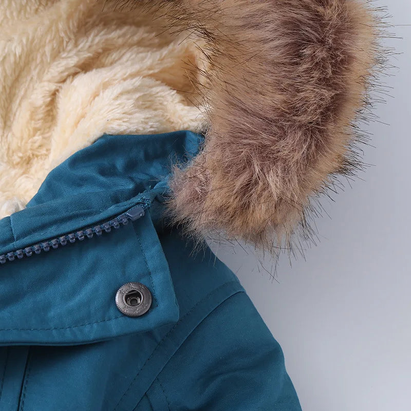 2025 Autumn Winter Children Boy Jacket Outerwear Coat Hooded Plus Velvet Thicken Warm Jacket For Girl 4-14 Year Kids Girl Parka