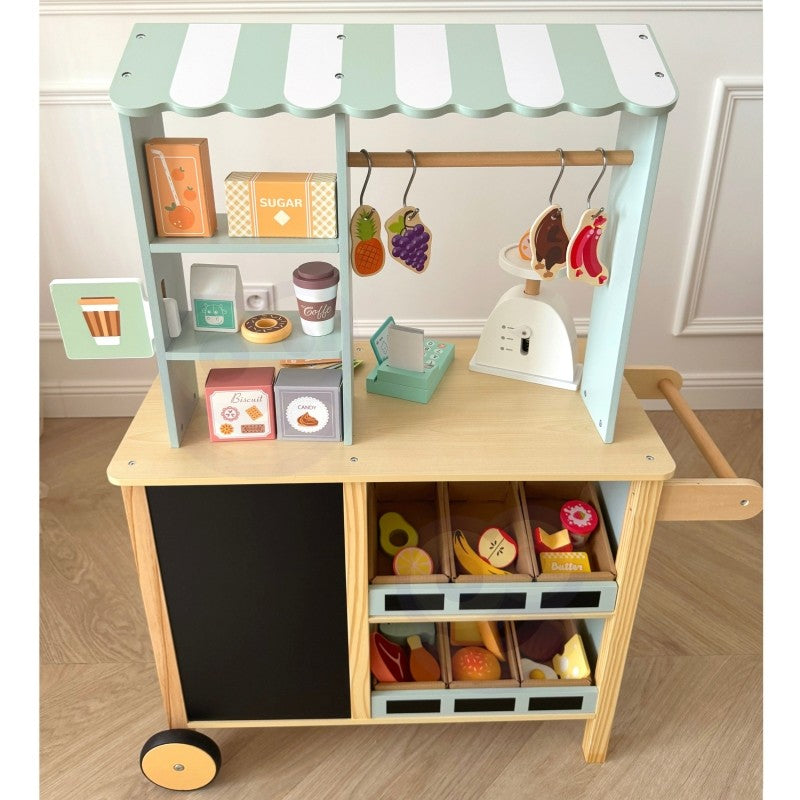 Woopie Let's Go Green Large Multifunctional Wooden Food Truck Stand, 73 pcs
